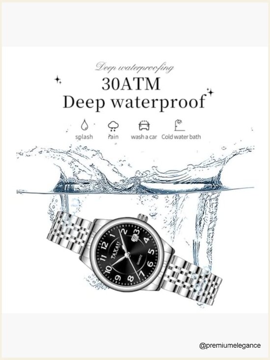 Women\'s Analog Quartz Wrist Watch with Date - Silver Stainless Steel, White main image 4
